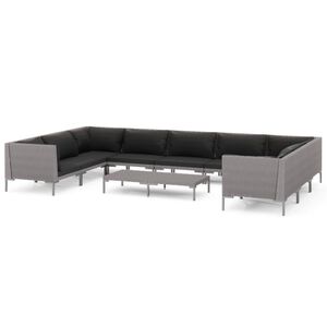 vidaXL 10 Piece Garden Lounge Set with Cushions Poly Rattan Dark Grey
