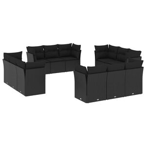 vidaXL Sofa Set | Black | PE rattan, powder-coated steel, polyester | Large