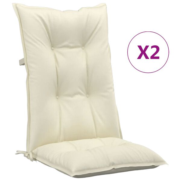 vidaXL Garden Highback Chair Cushions 2 pcs Cream 120x50x7 cm Fabric