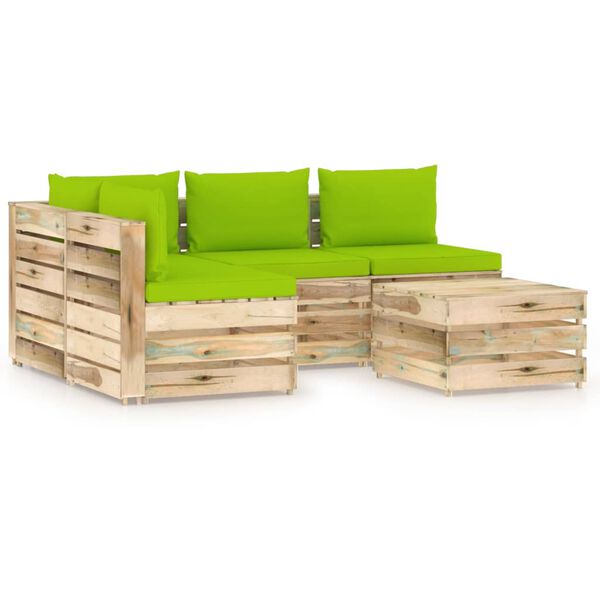 vidaXL 5 Piece Garden Lounge Set with Cushions Green Impregnated Wood