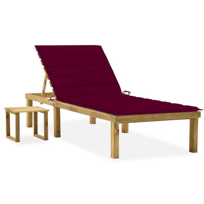 vidaXL Garden Sun Lounger with Table and Cushion Impregnated Pinewood