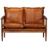 vidaXL 2-Seater Sofa Real Leather with Acacia Wood Brown