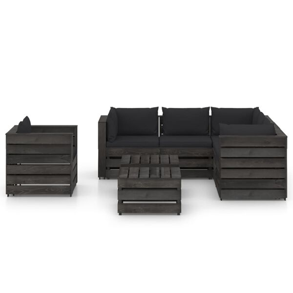 vidaXL 8 Piece Garden Lounge Set with Cushions Grey Impregnated Wood