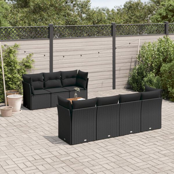 vidaXL 8 Piece Garden Sofa Set with Cushions Black Poly Rattan