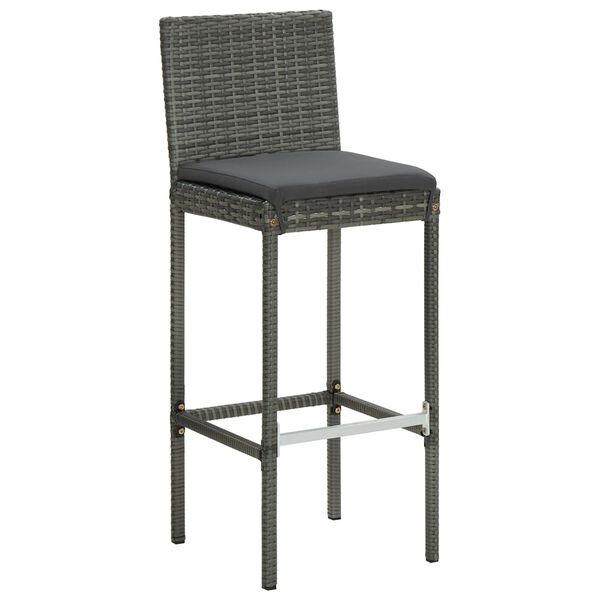 vidaXL Garden Bar Stools with Cushions 4 pcs Grey Poly Rattan