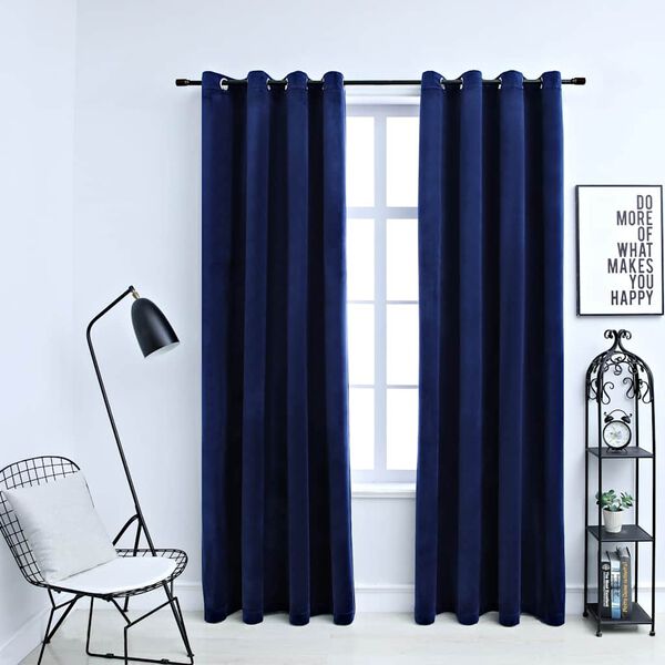 vidaXL Blackout Curtains with Rings 2 pcs Velvet Dark Blue 140x175 cm