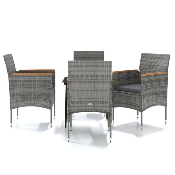 vidaXL 5 Piece Outdoor Dining Set with Cushions Grey and Black