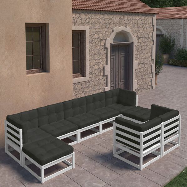vidaXL 9 Piece Garden Lounge Set with Cushions White Solid Pinewood