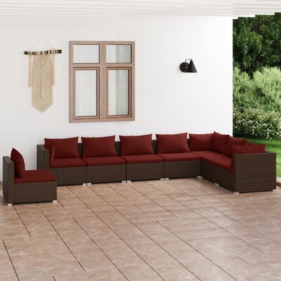 vidaXL 8 Piece Garden Lounge Set with Cushions Poly Rattan Brown