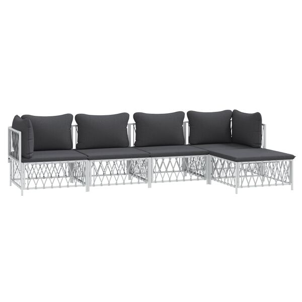 vidaXL 5 Piece Garden Lounge Set with Cushions White Steel