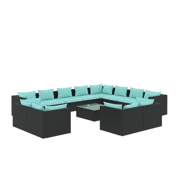 vidaXL 13 Piece Garden Lounge Set with Cushions Black Poly Rattan