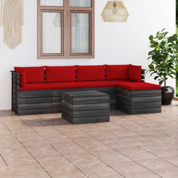 vidaXL 6 Piece Garden Pallet Lounge Set with Cushions Solid Pinewood