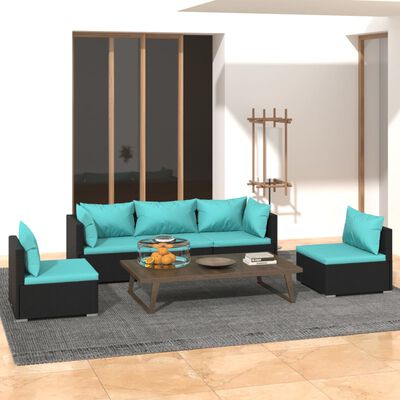 vidaXL 5 Piece Garden Lounge Set with Cushions Poly Rattan Black