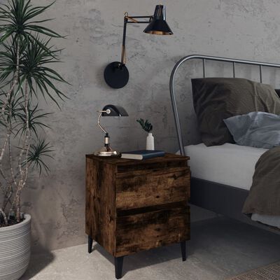 vidaXL Bed Cabinet with Metal Legs Smoked Oak 40x35x50 cm