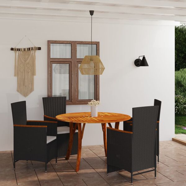 vidaXL 5 Piece Garden Dining Set Black