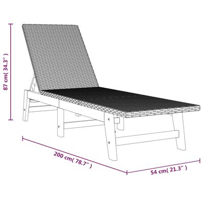 vidaXL Sun Lounger Black and Brown Poly Rattan&Solid Wood Acacia