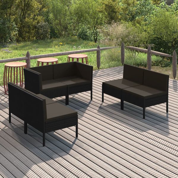 vidaXL 6 Piece Garden Lounge Set with Cushions Poly Rattan Black