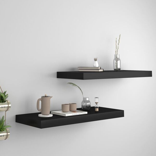 vidaXL Floating Wall Shelves 2 pcs Black 60x23.5x3.8 cm MDF
