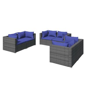 vidaXL 6 Piece Garden Lounge Set with Cushions Poly Rattan Grey