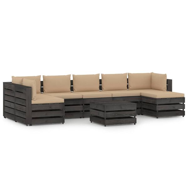 vidaXL 8 Piece Garden Lounge Set with Cushions Grey Impregnated Wood