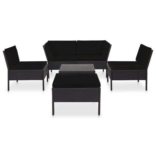 vidaXL 6 Piece Garden Lounge Set with Cushions Poly Rattan Black