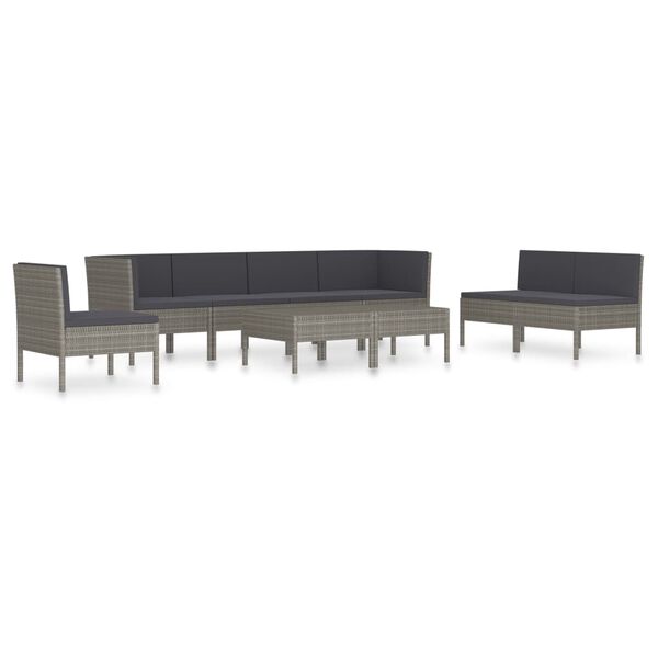 vidaXL 9 Piece Garden Lounge Set with Cushions Poly Rattan Grey