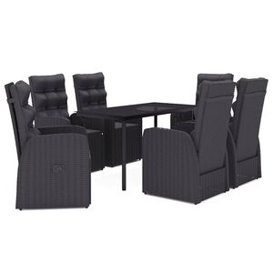 vidaXL Garden Dining Set | Black | PE Rattan, Powder-Coated Steel, Glass