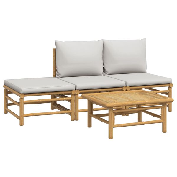 vidaXL 4 Piece Garden Lounge Set with Light Grey Cushions Bamboo