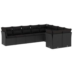 vidaXL 9 Piece Garden Sofa Set with Cushions Black Poly Rattan