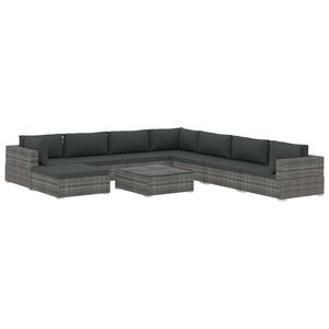 vidaXL 9 Piece Garden Lounge Set with Cushions Poly Rattan Grey