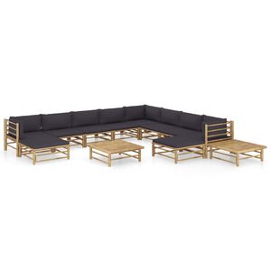 vidaXL 12 Piece Garden Lounge Set with Dark Grey Cushions Bamboo