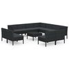 vidaXL 12 Piece Garden Lounge Set with Cushions Poly Rattan Black