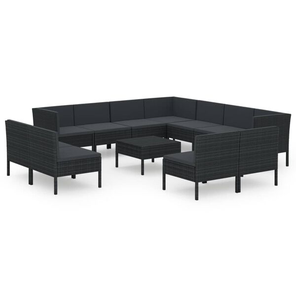 vidaXL 12 Piece Garden Lounge Set with Cushions Poly Rattan Black
