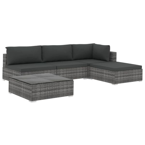 vidaXL 5 Piece Garden Lounge Set with Cushions Poly Rattan Grey