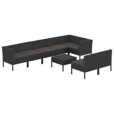 vidaXL 9 Piece Garden Lounge Set with Cushions Poly Rattan Black