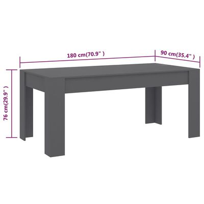 vidaXL Dining Table Grey 180x90x76 cm Engineered Wood