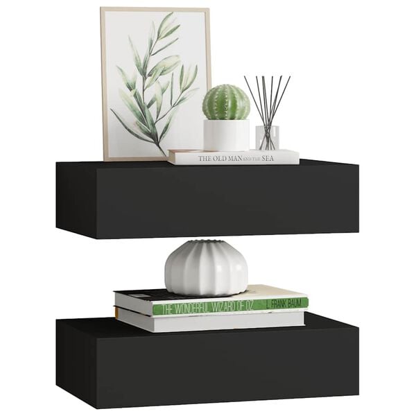 vidaXL Wall-mounted Drawer Shelves 2 pcs Black 40x23.5x10cm MDF