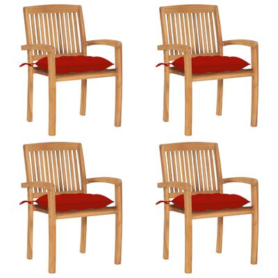 vidaXL Stacking Garden Chairs with Cushions 4 pcs Solid Teak Wood