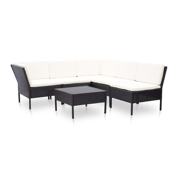 vidaXL 6 Piece Garden Lounge Set with Cushions Poly Rattan Black