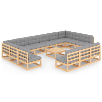 vidaXL 14 Piece Garden Lounge Set with Cushions Solid Pinewood