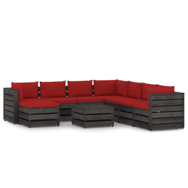 vidaXL 9 Piece Garden Lounge Set with Cushions Grey Impregnated Wood