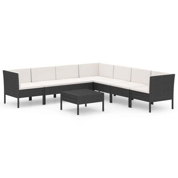 vidaXL 8 Piece Garden Lounge Set with Cushions Poly Rattan Black