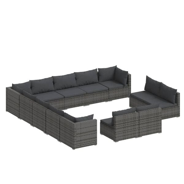 vidaXL 13 Piece Garden Lounge Set with Cushions Grey Poly Rattan