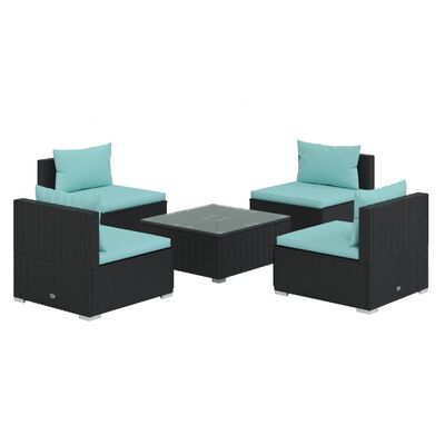 vidaXL 5 Piece Garden Lounge Set with Cushions Poly Rattan Black