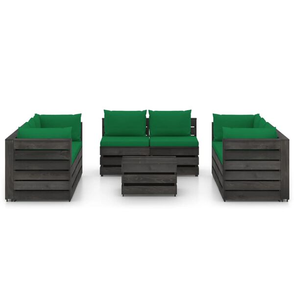 vidaXL 9 Piece Garden Lounge Set with Cushions Grey Impregnated Wood