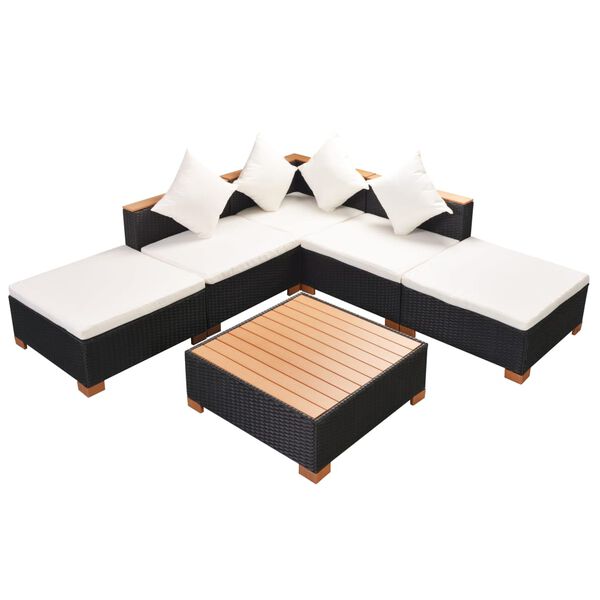 vidaXL 6 Piece Garden Lounge Set with Cushions Poly Rattan Black