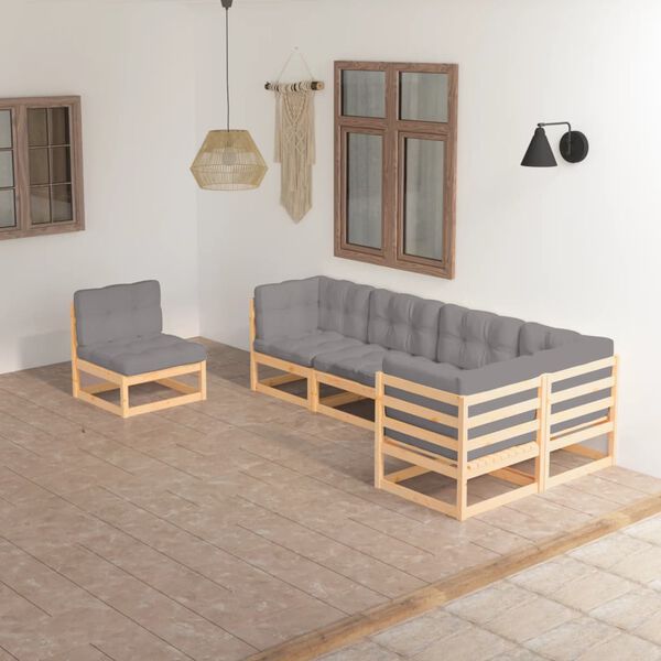 vidaXL 6 Piece Garden Lounge Set with Cushions Solid Pinewood