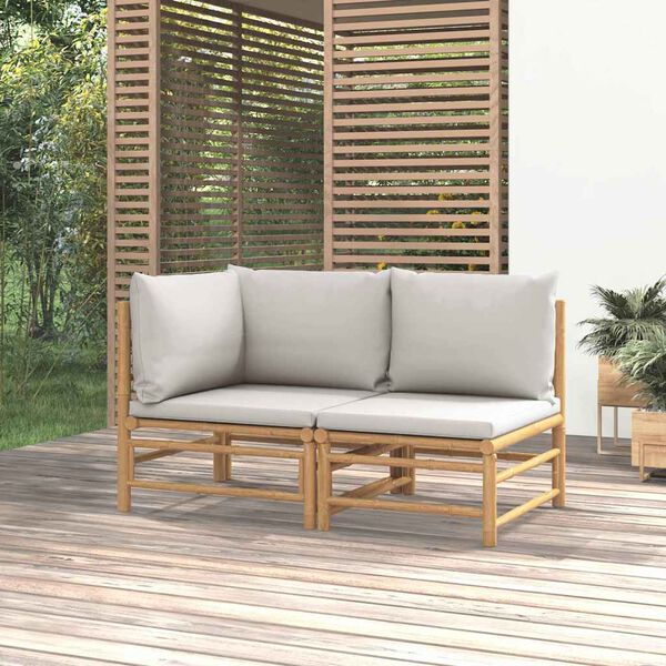 vidaXL 2 Piece Garden Lounge Set with Light Grey Cushions Bamboo