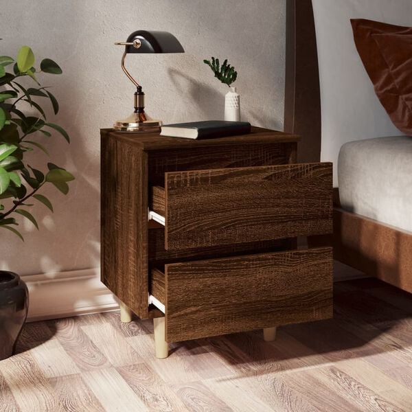 vidaXL Bed Cabinet with Solid Wood Legs Brown Oak 40x35x50 cm