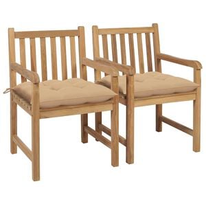vidaXL Garden Chairs 2 pcs with Beige Cushions Solid Teak Wood